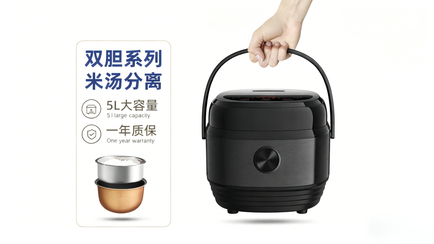 DFB-002多功能智能电饭煲,米汤分离不粘锅家用电饭锅,智能预约煮粥煲汤煮饭插图2 DFB-002多功能智能电饭煲,米汤分离不粘锅家用电饭锅,智能预约煮粥煲汤煮饭