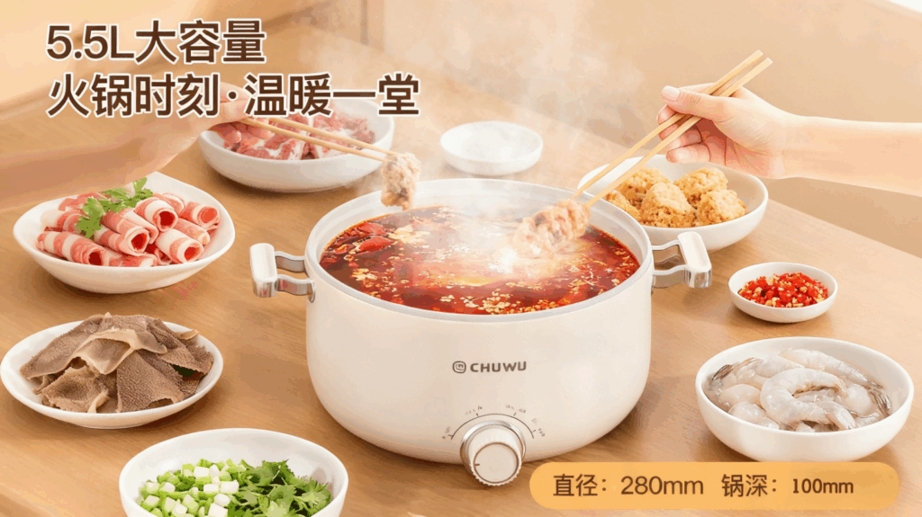 DHG-006 5.5L多功能电火锅电煮锅,煮面蒸煮煎炒一体,宿舍学生锅家用电热火锅插图1 5.5L多功能电火锅电煮锅