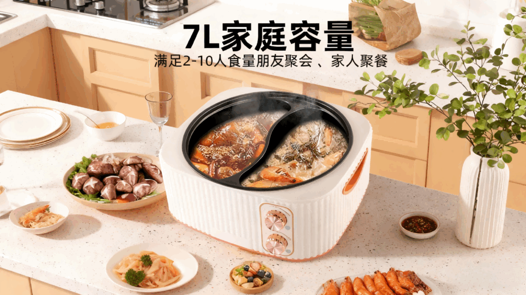 DHG-004宿舍不粘锅鸳鸯锅,双控加深大容量电火锅,蒸煮家用电煮锅多功能插图1 DHG-004宿舍不粘锅鸳鸯锅,双控加深大容量电火锅,蒸煮家用电煮锅多功能插图1