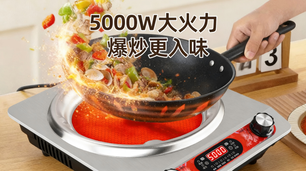DTL-004钛晶电陶炉，凹面5000W大功率不挑锅，猛火火锅炒菜家用多功能电磁炉