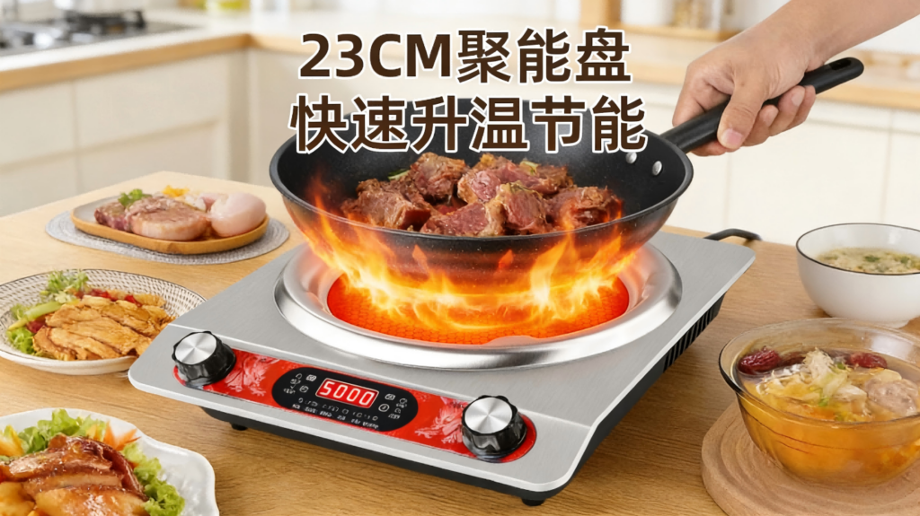 DTL-004钛晶电陶炉，凹面5000W大功率不挑锅，猛火火锅炒菜家用多功能电磁炉